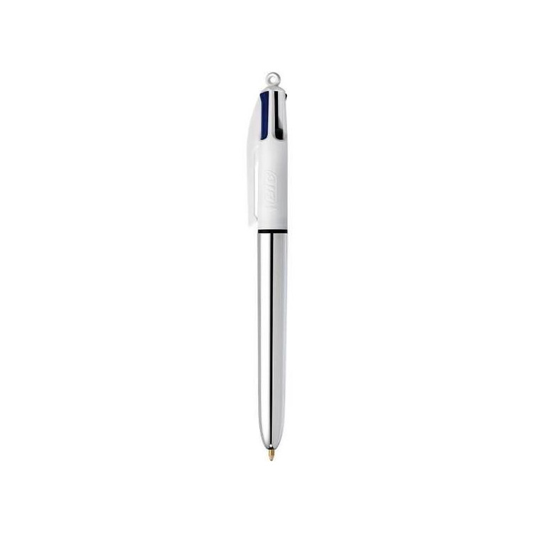 STYLO BIC 4 COULEURS METAL ARGENT SHINE