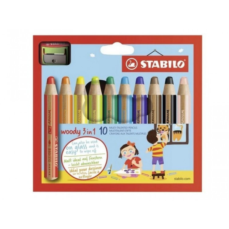 ETUI CARTON DE 10 STABILO WOODY + 1 TAILLE CRAYON